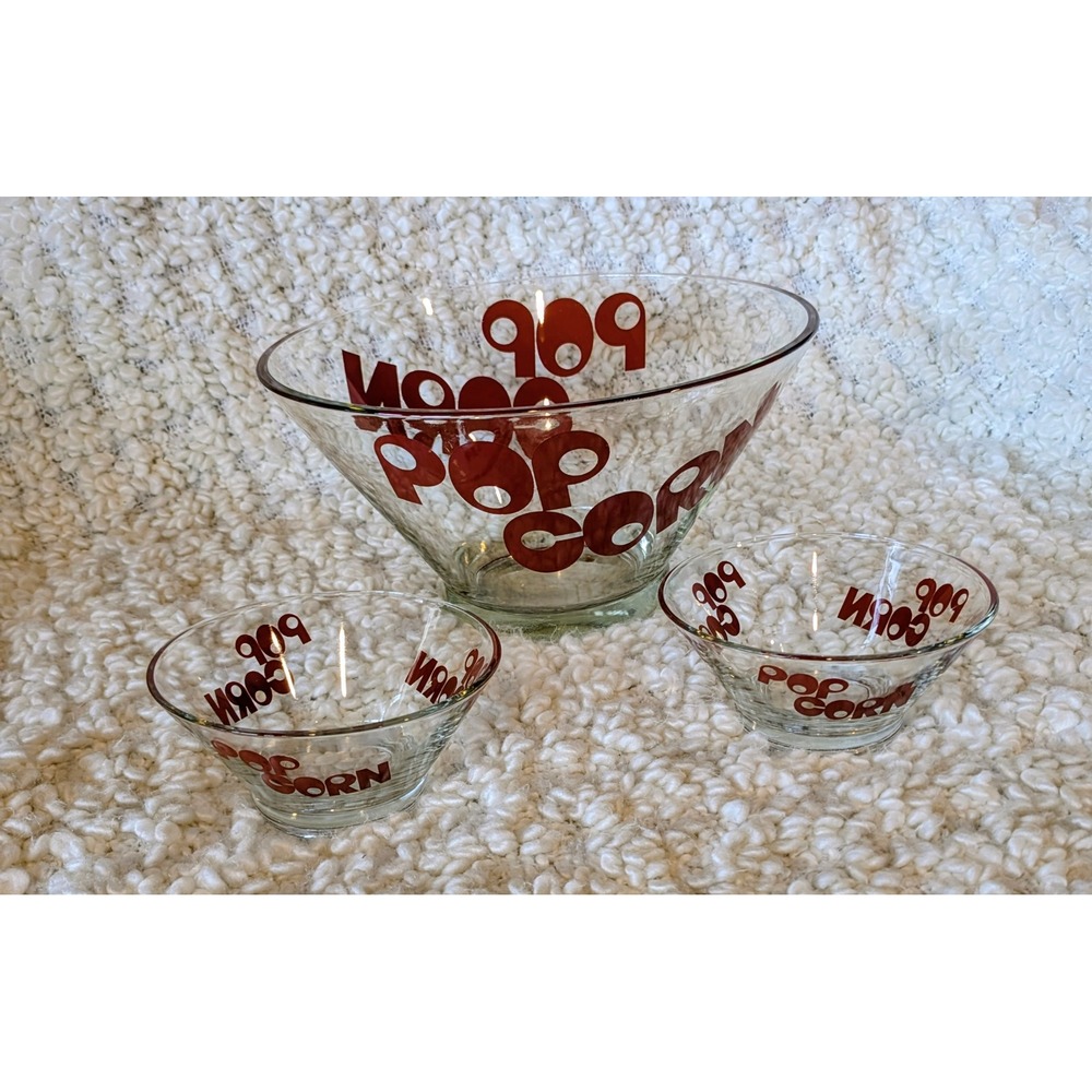 Mid Century Mod Wheaton Glass Popcorn Bowl Set of 3